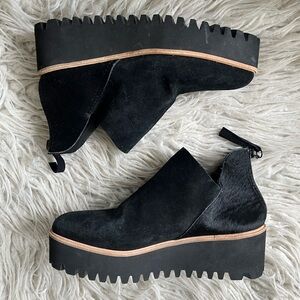 All Black Shootie Tread Suede Pony Hair Black Platform Ankle Boots NWOB Sz 37.5